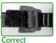 Correct buckle threading (center bar not visible)