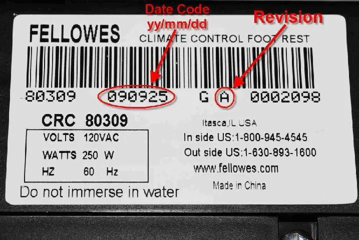 Label highlighting date code and revision