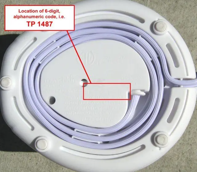 Underside of Recalled Bottle and Food Warmer, showing the location of the 6-digit alphanumeric code