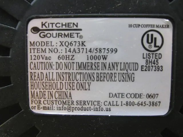 Signature Gourmet Coffeemaker label