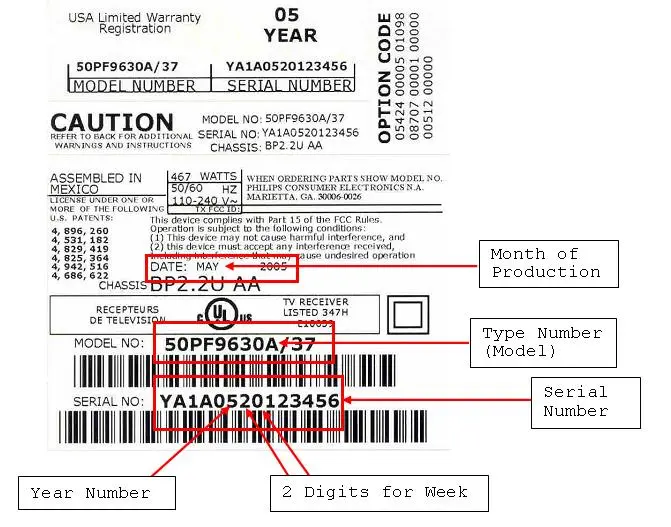Label on Recalled TV