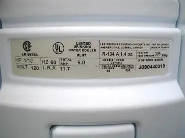 Recalled Water Cooler Serial Plate