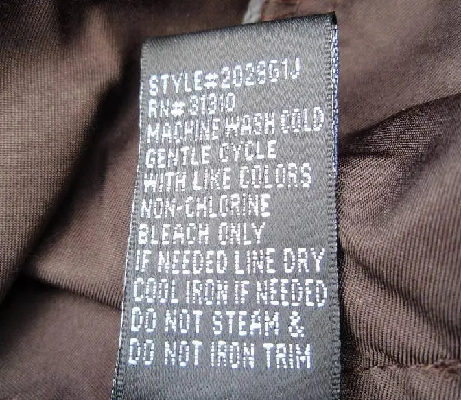 Picture of Label on Recalled Jacket