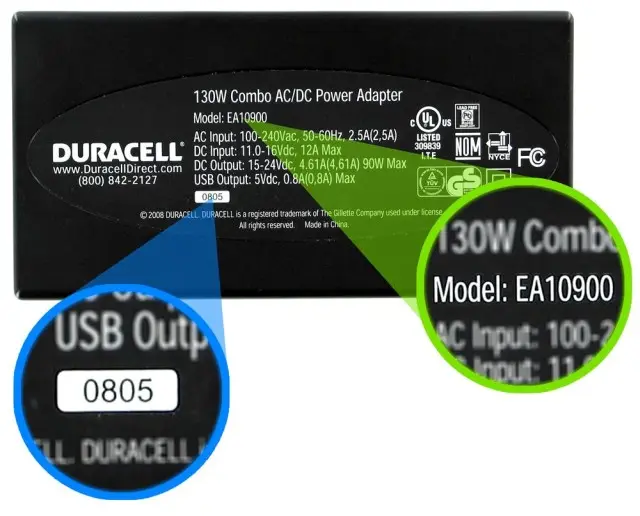 Location of Date Code and Model Number