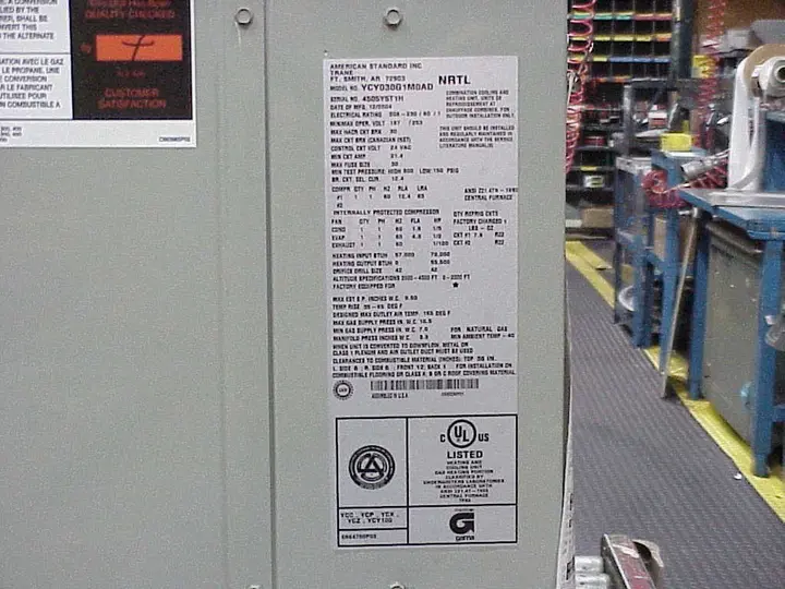 Heating/Cooling Unit Identification Plate