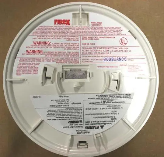 Recalled 12000 Series CO/Smoke Combo Alarm, back