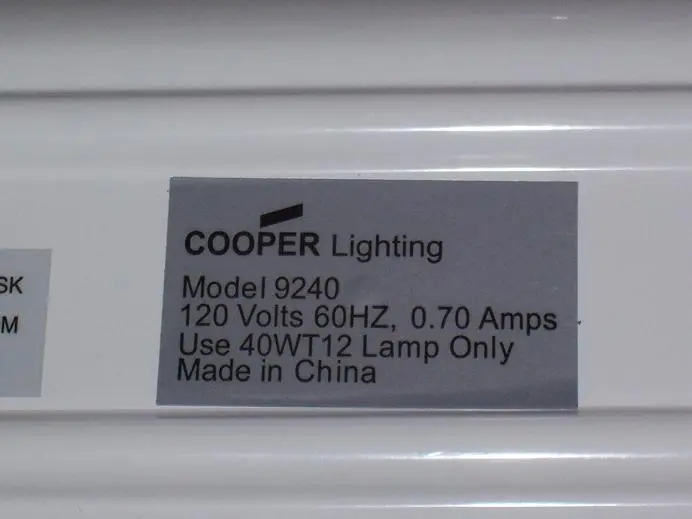 Label showing model number