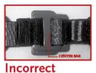 Incorrect buckle threading (center bar visible)