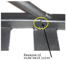 Side weld joint on recalled chair