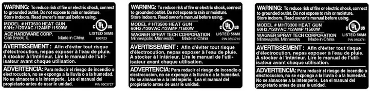 Recalled Heat Gun Labels