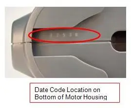 Date Code Location on Bottom of Motor Housing