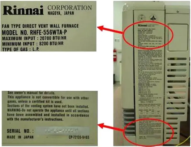 Recalled Wall Furnace Labeling