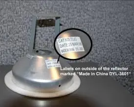Label on Recalled Light Fixture