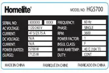 Homelite data label