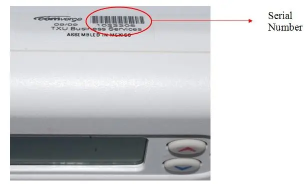 Recalled Programmable thermostat showing serial number location