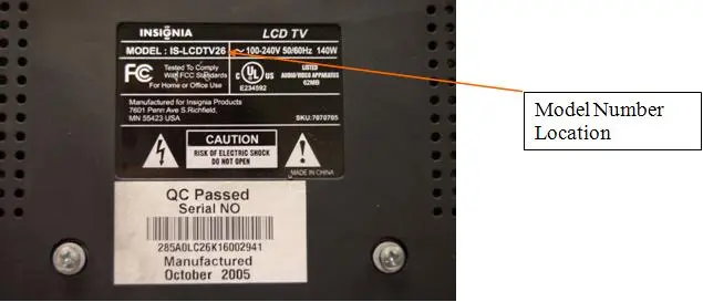 Model Number Location