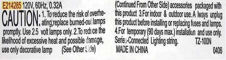 Recalled Light Set Label