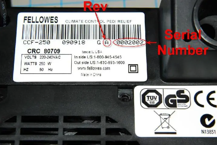 Label highlighting serial number and revision