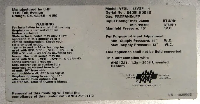 Sample Log Set Rating Plate