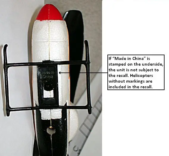 Underside of Recalled Toy Helicopter
