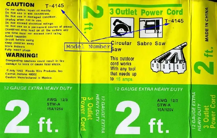 Recalled Power Cord Label