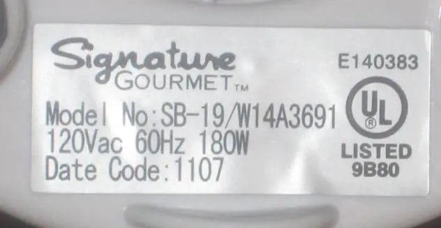 Recalled Signature Gourmet Personal Blender label